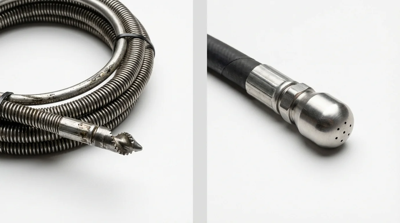 Drain snake cable and hydro jetting nozzle used for drain cleaning in Loveland, CO